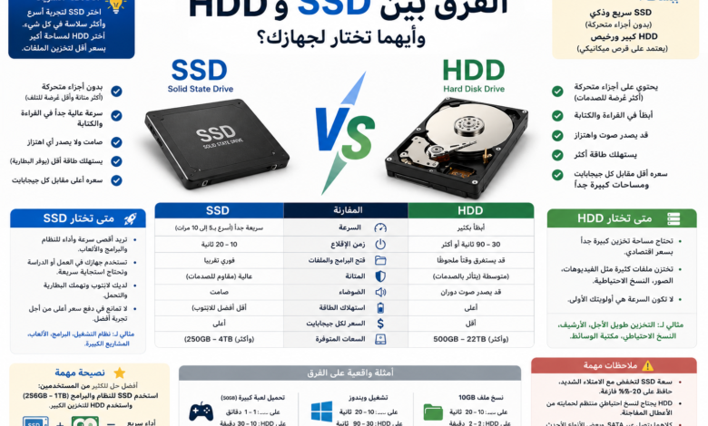 الفرق بين SSD و HDD وأيهما تختار لجهازك